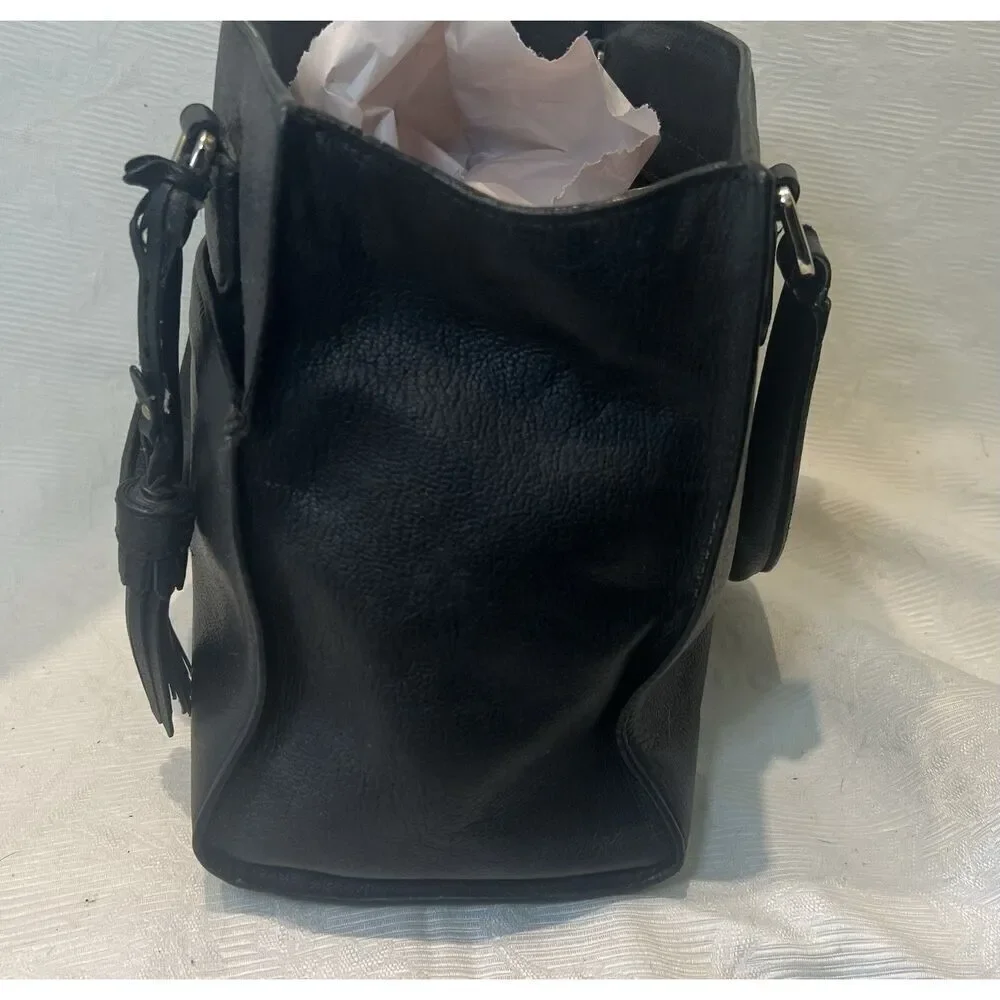 Cole Haan Berkley Satchel Handbag Black Leather Lined‎ Zip Pockets Double Handle